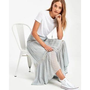 Free People Embellished Textured Maxi Peasant Skirt Sky | Size 2